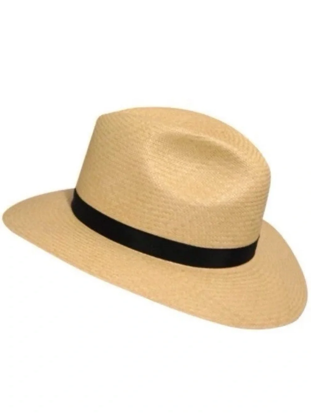Pantropic Genuine Panama Hat Natural Straw Fedora Wide Brim Black Band Unisex
